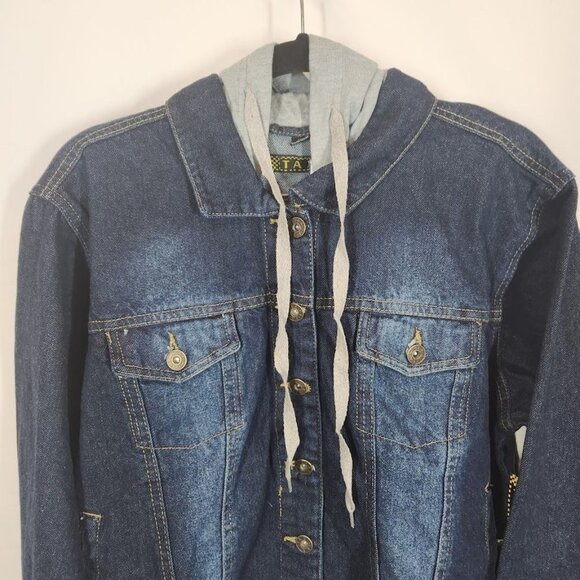 NWT Taxi Sandblast Detail Hooded Denim Jacket‎ - Dark Wash - Size Medium - Picture 3 of 7